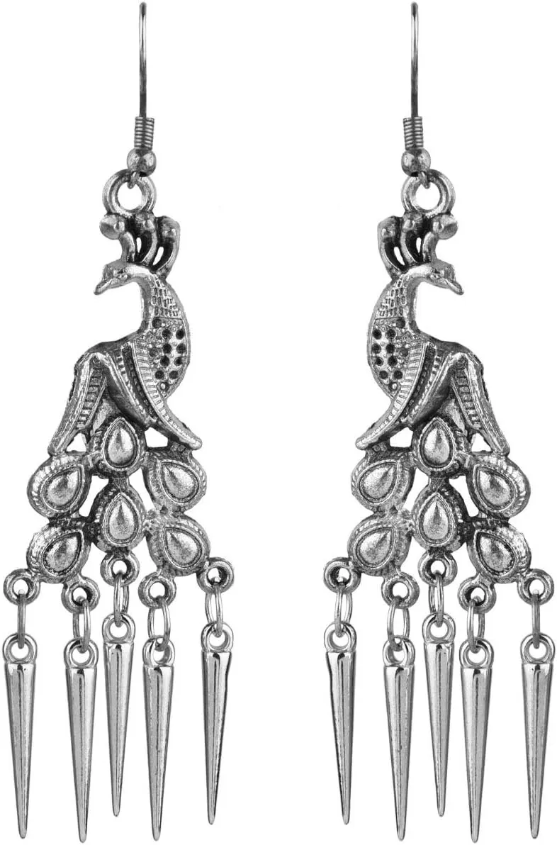 Efulgenz Oxidized Jewelry Boho Vintage Antique Tribal Indian Oxidized Silver Dangle Statement Hook Earrings Jewelry