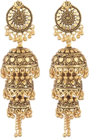 Efulgenz Oxidized Jhumka Earrings Oxidized Indian Jewelry Jhumka Boho Layered Jhumka Jhumki Tassel Dangle Statement Earrings for Women