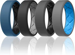 Egnaro Men's Silicone Rings, 7.5mm Wide 2.5mm Thick Rubber Wedding Bands For Him, Ergonomic Beveled Edge Two Tone Waterproof Workout Accessories