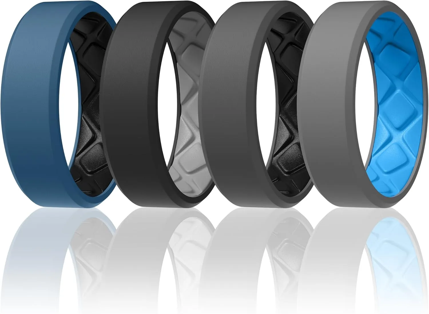 Egnaro Men's Silicone Rings, 7.5mm Wide 2.5mm Thick Rubber Wedding Bands For Him, Ergonomic Beveled Edge Two Tone Waterproof Workout Accessories