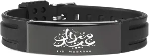 EID Mubarak Bracelet, Ramadan Gifts Wish Bracelet, Friendship Bracelet, Moon Charm, Ramadan, Ramadan, Ramadan Kareem, Muslim,Personalized Black Silicone Bracelet for Men Women