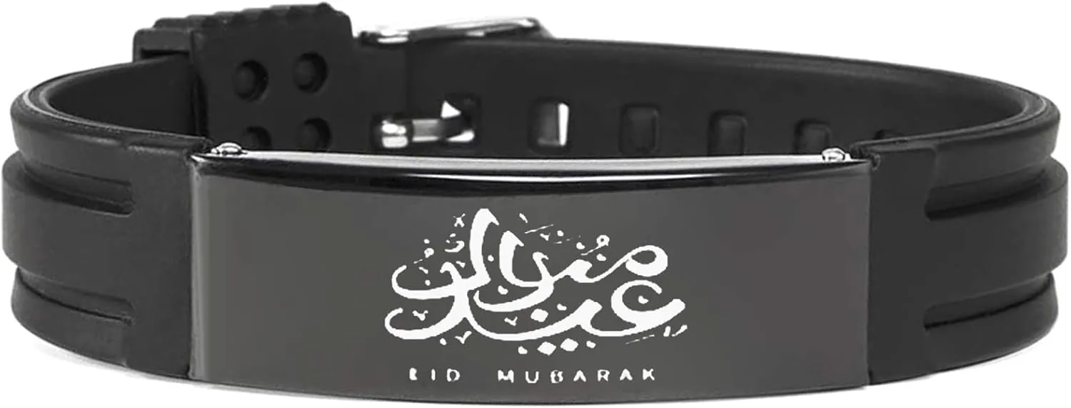 EID Mubarak Bracelet, Ramadan Gifts Wish Bracelet, Friendship Bracelet, Moon Charm, Ramadan, Ramadan, Ramadan Kareem, Muslim,Personalized Black Silicone Bracelet for Men Women
