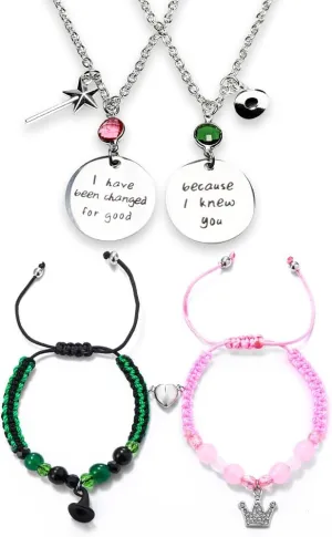 Elphaba Galinda Matching Bracelets -Braided Friendship Bracelet- Rhinestone Crown Witch Hat Matching Bracelets -Couples BFF Accessories Gifts for Fans Party Dress Decor