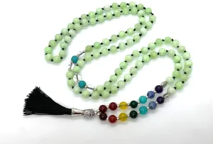 Energized 7 Chakra mala beads Hand Knotted 108 beads necklaces - Japa - Buddhist prayer beads - Meditation - Healing crystals for men women (Fluorescent Green Jade Heart chakra mala)