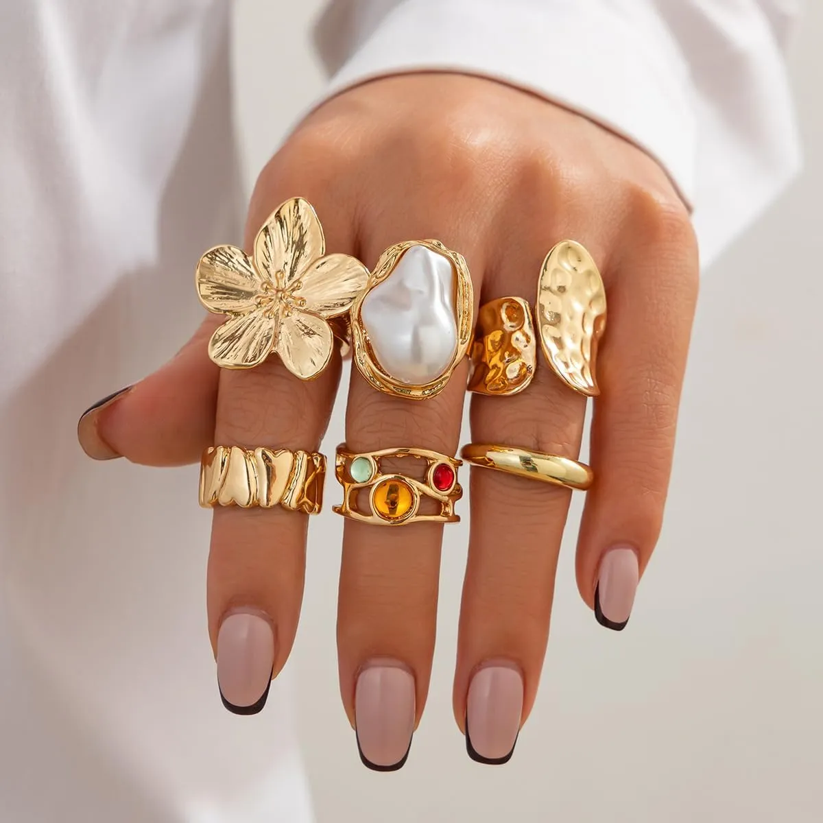 Esther Vintage Style Women Statement Rings Set, 6 Pcs Dainty Stackable Finger Adjustable Ring Set