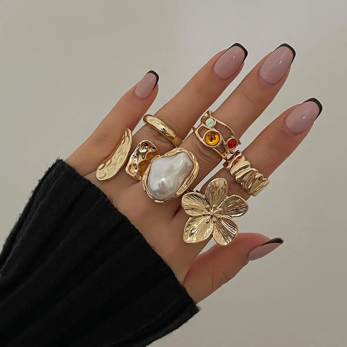 Esther Vintage Style Women Statement Rings Set, 6 Pcs Dainty Stackable Finger Adjustable Ring Set