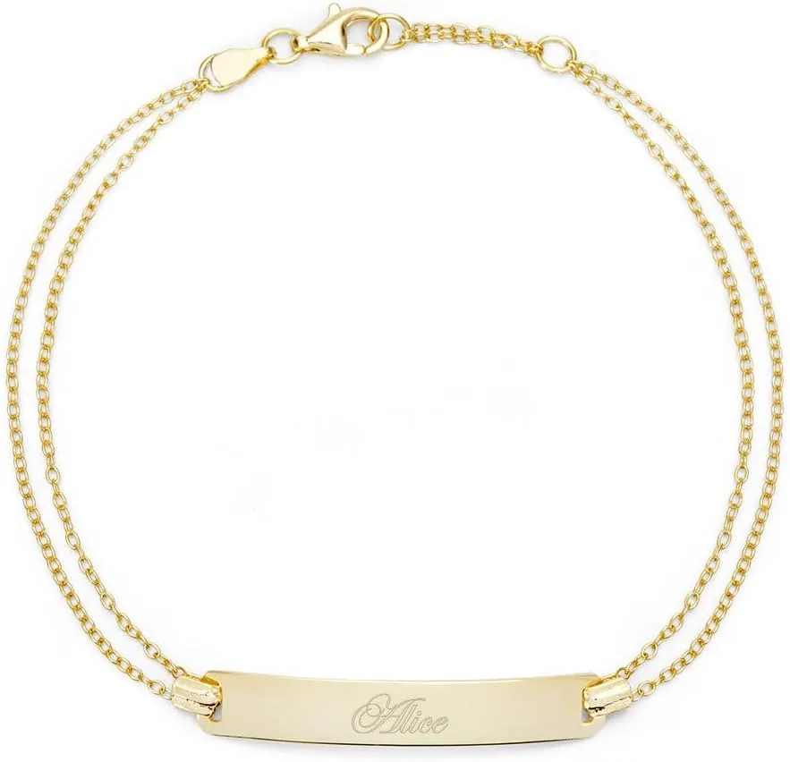 EVE'S ADDICTION Women's Engravable Gold Plated Name Bar Bracelet, 7.5 inches - Custom Name ID Bracelet - Personalized Gift for Her - Friendship Bracelet - Bridal Party Gift - Gifts for Mom