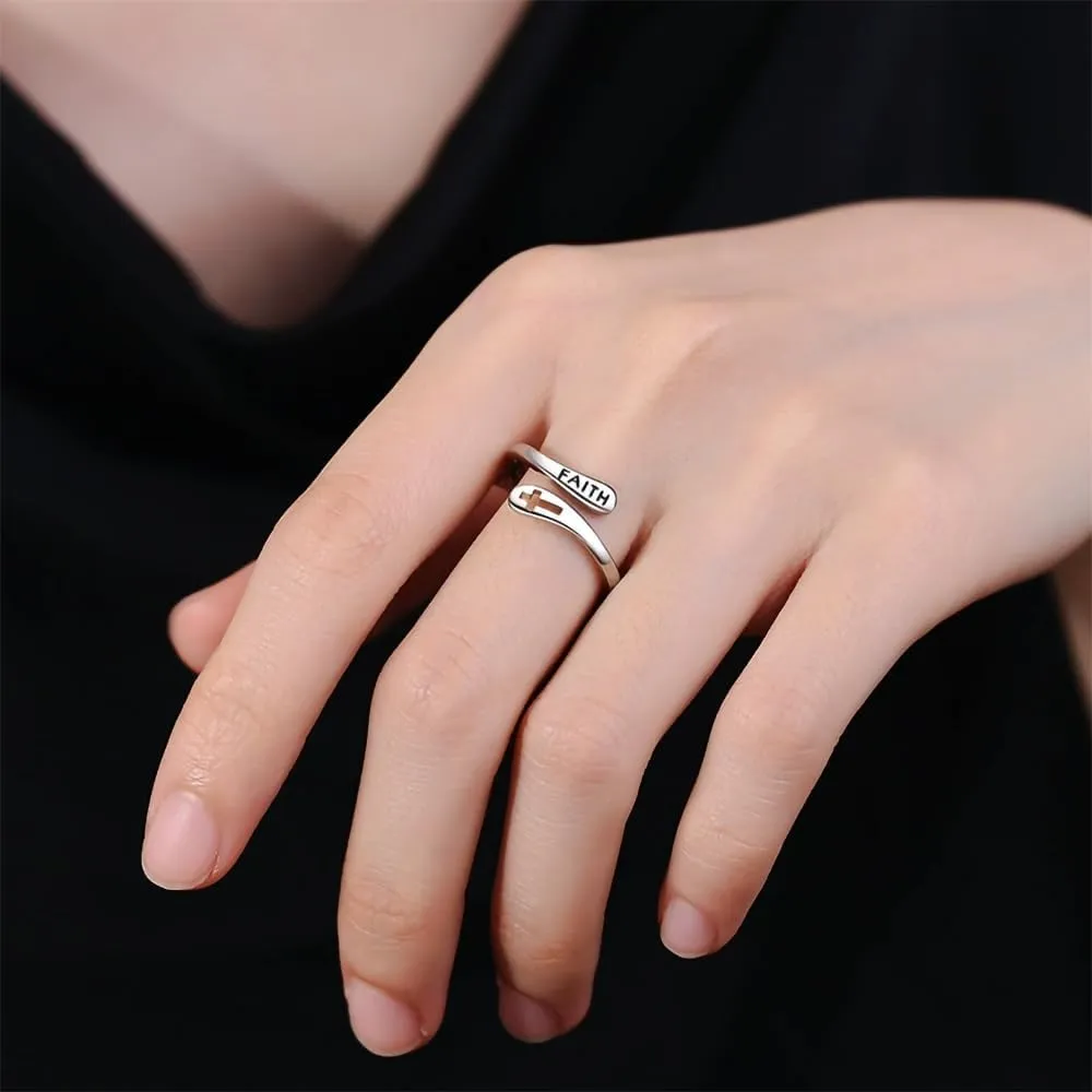 faith cross S925 copper silver plated opening statement adjustable ring religious christian jewelry gift for women Important festival party cocktail jewelry gift
