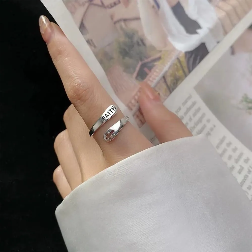faith cross S925 copper silver plated opening statement adjustable ring religious christian jewelry gift for women Important festival party cocktail jewelry gift
