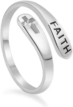 faith cross S925 copper silver plated opening statement adjustable ring religious christian jewelry gift for women Important festival party cocktail jewelry gift