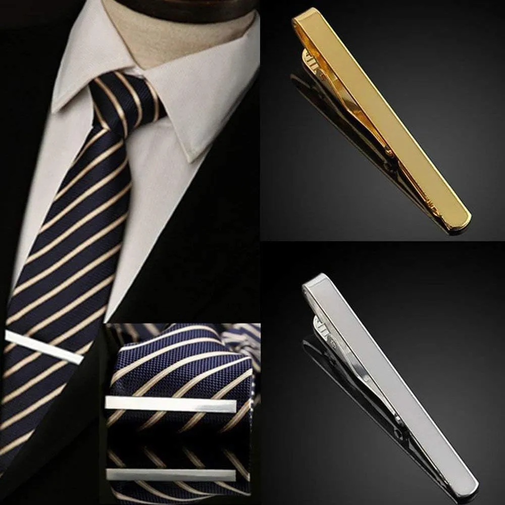 Fashion Black Gold Silver Tie Bar For Regular Ties Metal Simple Necktie Clasp Clip Clamp Pin For Wedding Anniversary, Business, Meeting And Daily Life