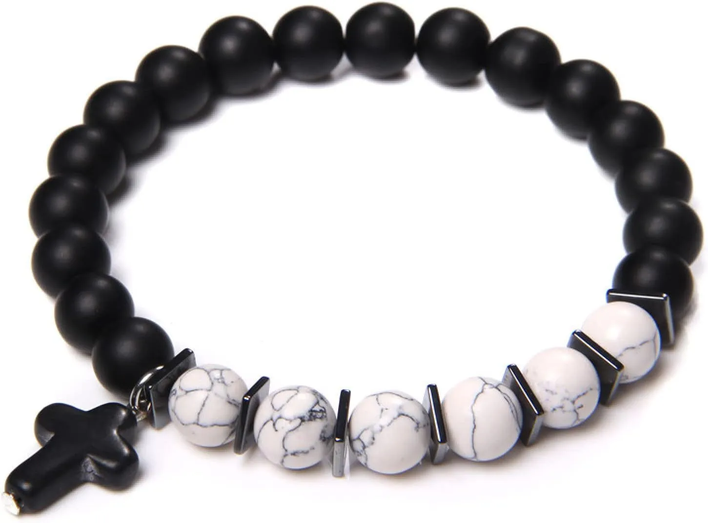 Fashion Cross Charm Turquoises Bracelets for Women Men Couple Prayer Peace Lava Tiger Eye Natural Stone Pendant Bangles Jewelry,Turquoise Onyx,21 cm