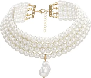 Fashion Imitation Pearl Necklace Multilayer Pearl Choker Necklace Statement Jewelry for Wedding Banquet Dinner Party