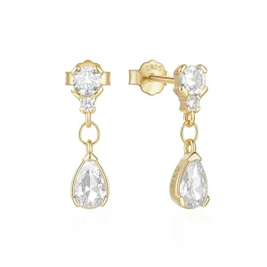 Fashion Minimalist Jewelry: 925 Sterling Silver Simple Water Drop Diamond Zircon Gold-Plated Stud Earrings for Women (gold)