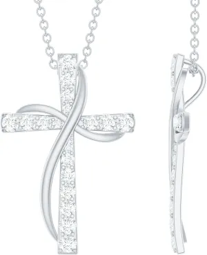 Fathers Day Sale, Certified Moissanite Cross Pendant Necklace for men, D-Vs1 Quality, Gold Plated Silver Catholic Cross Necklace