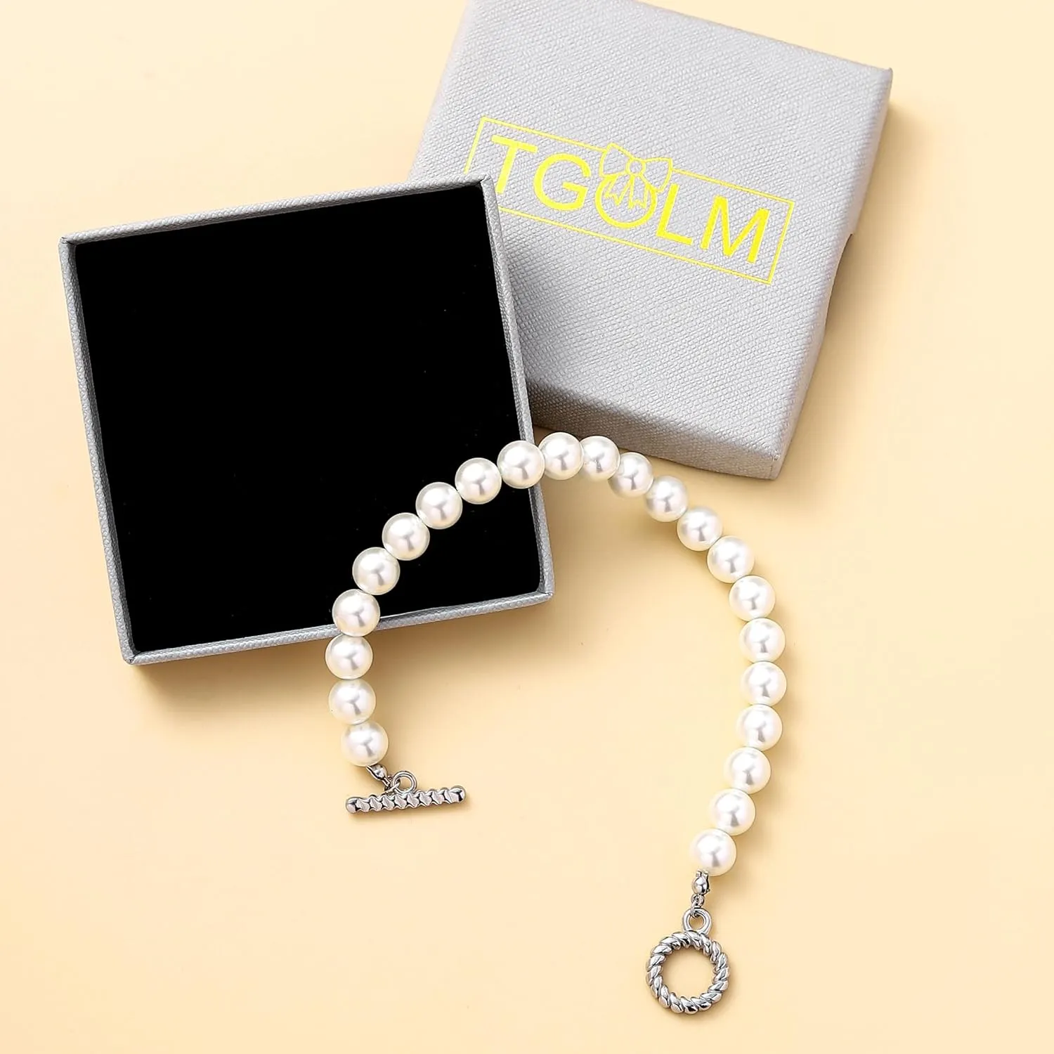 Faux Pearl Bracelet Men with Cuban Link Figaro Chain Wrist Bracelets Set Male Gift