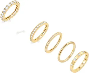 FAXHION Gold Rings for Women, 14k Gold Plated Dainty Stackable Cubic Zirconia Thumb Rings, Rings Set Jewelry Size 7