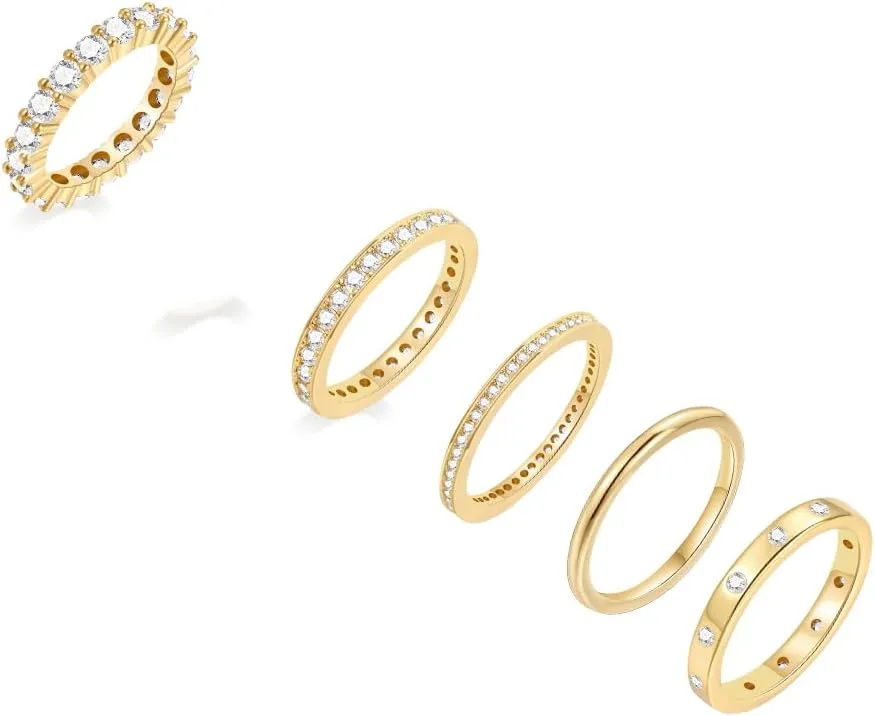 FAXHION Gold Rings for Women, 14k Gold Plated Dainty Stackable Cubic Zirconia Thumb Rings, Rings Set Jewelry Size 7