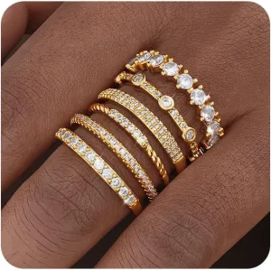 FAXHION Gold Rings for Women Non Tarnish, 14k Gold Plated Stacking Cubic Zirconia Thumb Ring Set, Dainty Gold Knuckle Women Rings Set Size 5 6 7 8 9 10