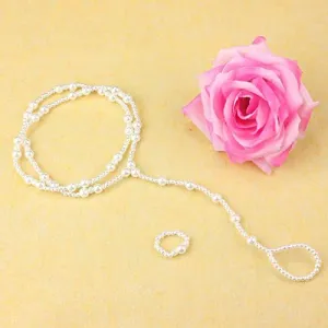 Fear Bracelet Foot Jewelry Pearl Barefoot Anklet Imitation Chain Womens Beach Anklet Bracelet Cord (Silver, One Size)