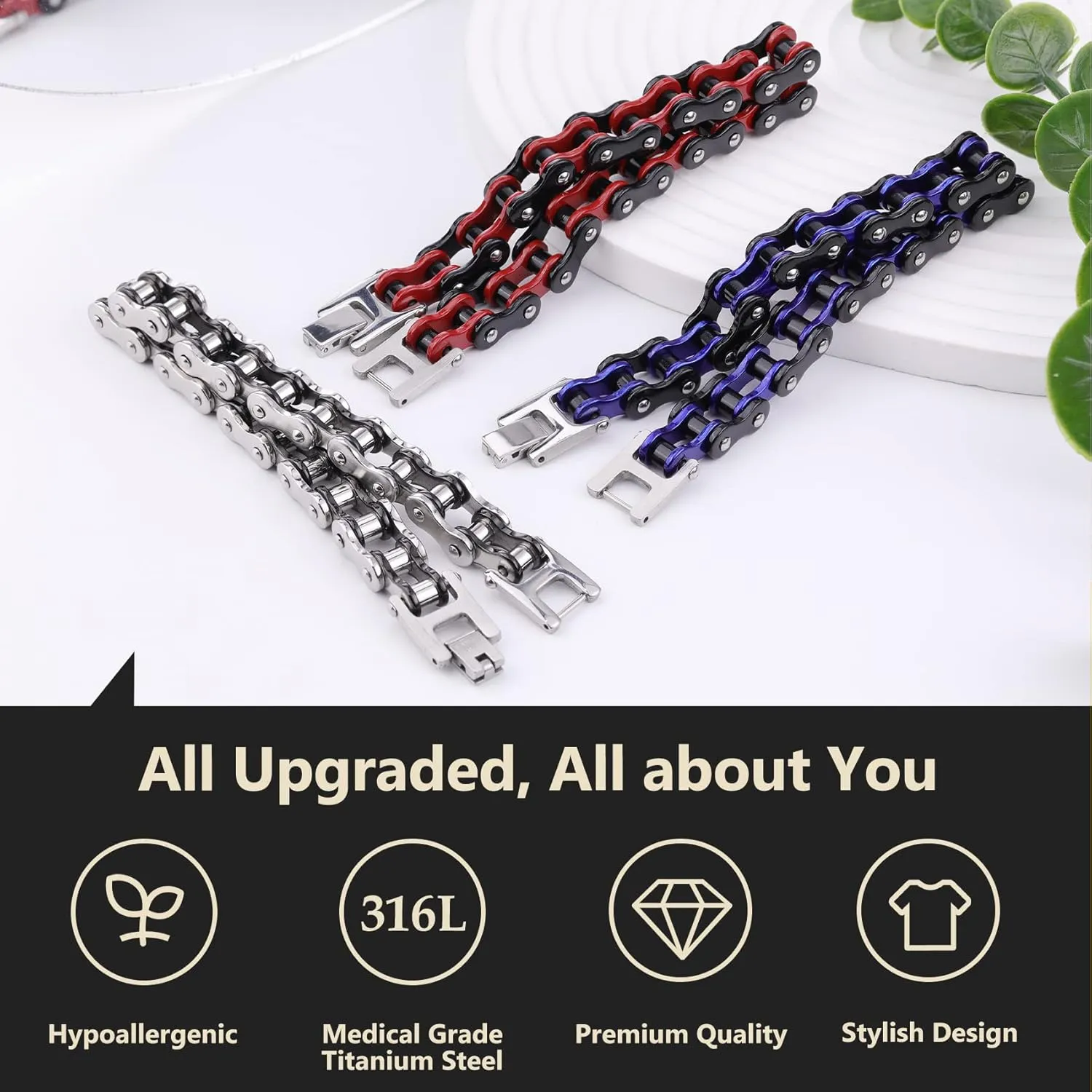 Feraco Mens Bikers Bracelet Stainless Steel Motorcycle Bike Chain Bracelets 8.4 Inch