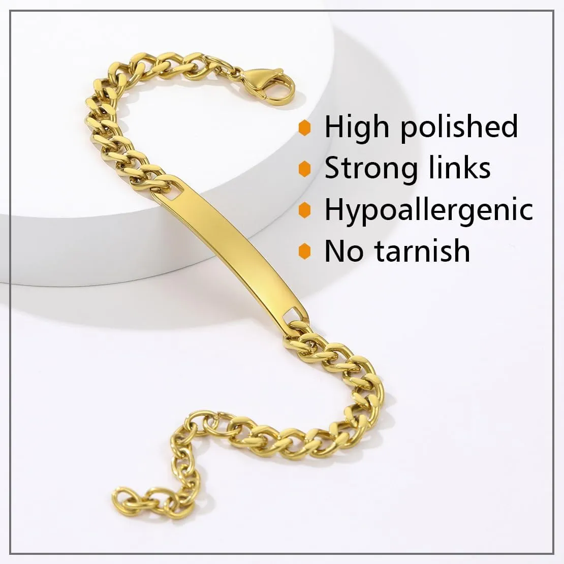FindChic Customized Name Bar ID Bracelets for Men Women 18K Gold Plated/Stainless Steel/Black 7MM/10MM/15MM Width 7.5'' 8.3'' Bangles, with Jewelry Box