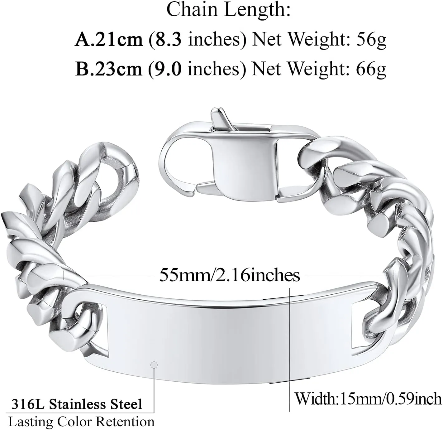 FindChic Customized Name Bar ID Bracelets for Men Women 18K Gold Plated/Stainless Steel/Black 7MM/10MM/15MM Width 7.5'' 8.3'' Bangles, with Jewelry Box