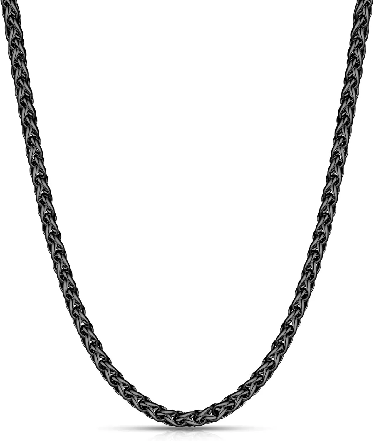 Fiusem Black Wheat Chains for Men and Women, 2/2.5/3/4/5mm Stainless Steel Necklace Chain, Mens Necklace 16-28 Inch