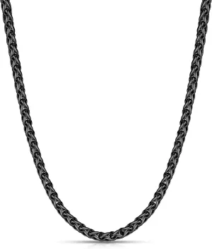 Fiusem Black Wheat Chains for Men and Women, 2/2.5/3/4/5mm Stainless Steel Necklace Chain, Mens Necklace 16-28 Inch