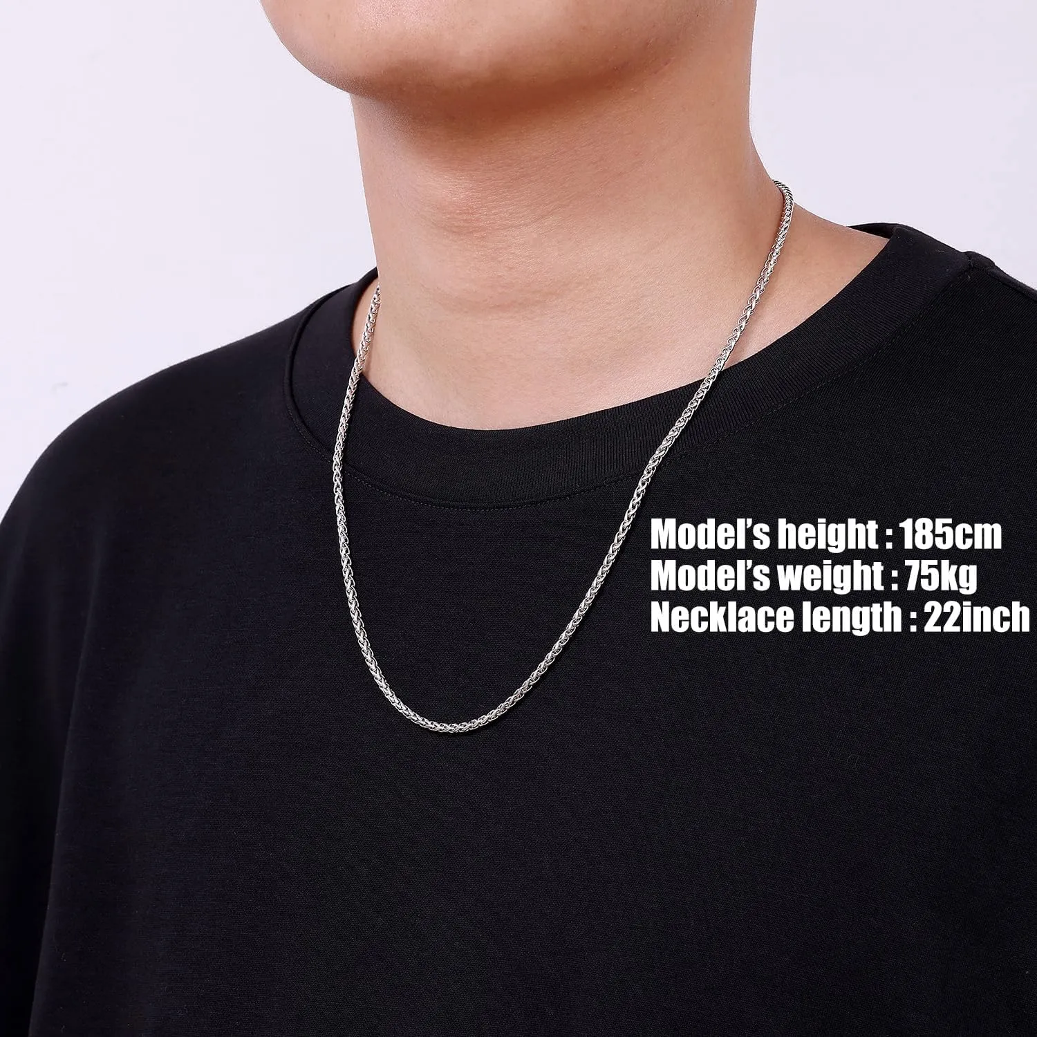 Fiusem Wheat Chains for Men and Women, 2/2.5/3/4/5mm Silver Tone Necklace Chain, Stainless Steel Mens Necklace 16-28 Inch
