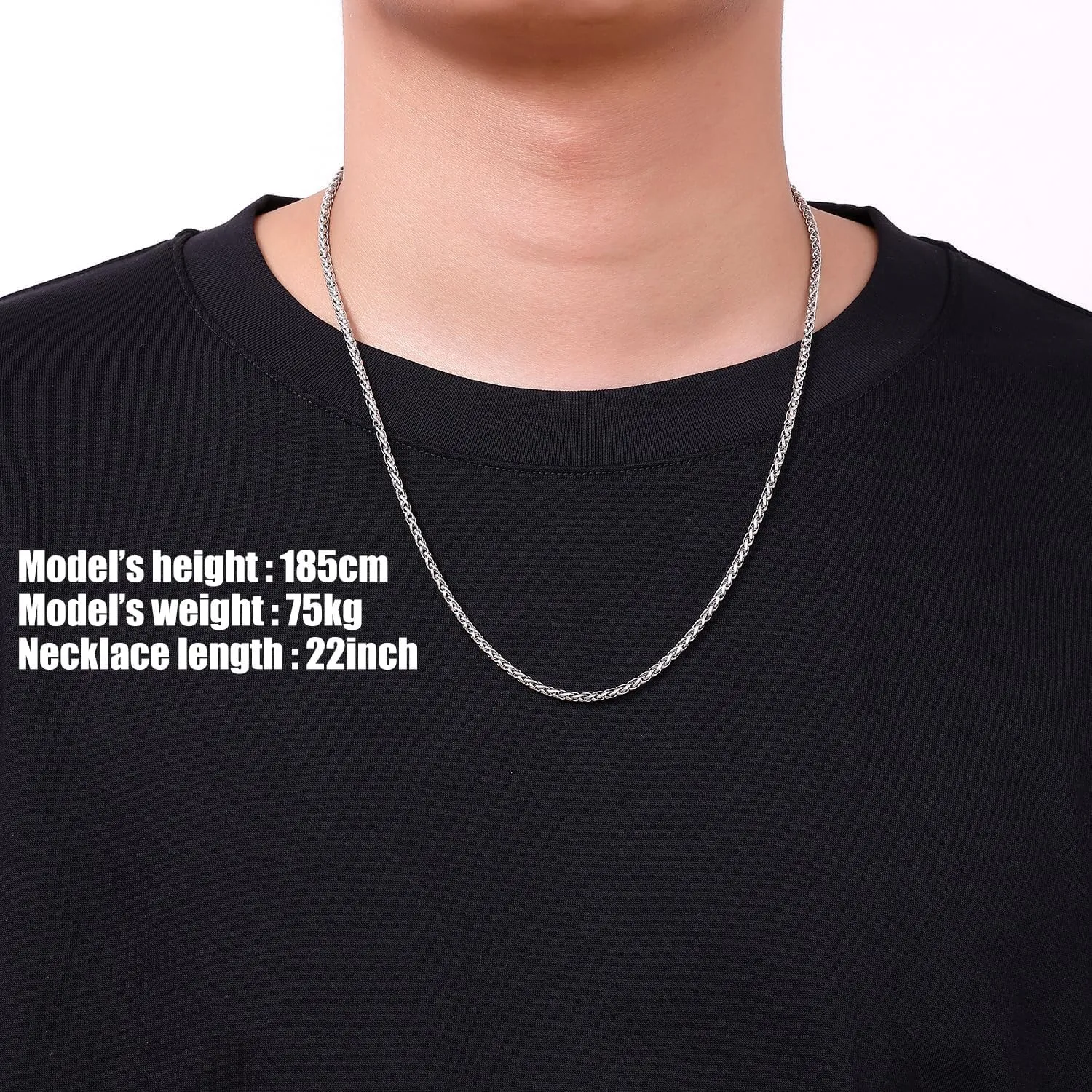 Fiusem Wheat Chains for Men and Women, 2/2.5/3/4/5mm Silver Tone Necklace Chain, Stainless Steel Mens Necklace 16-28 Inch