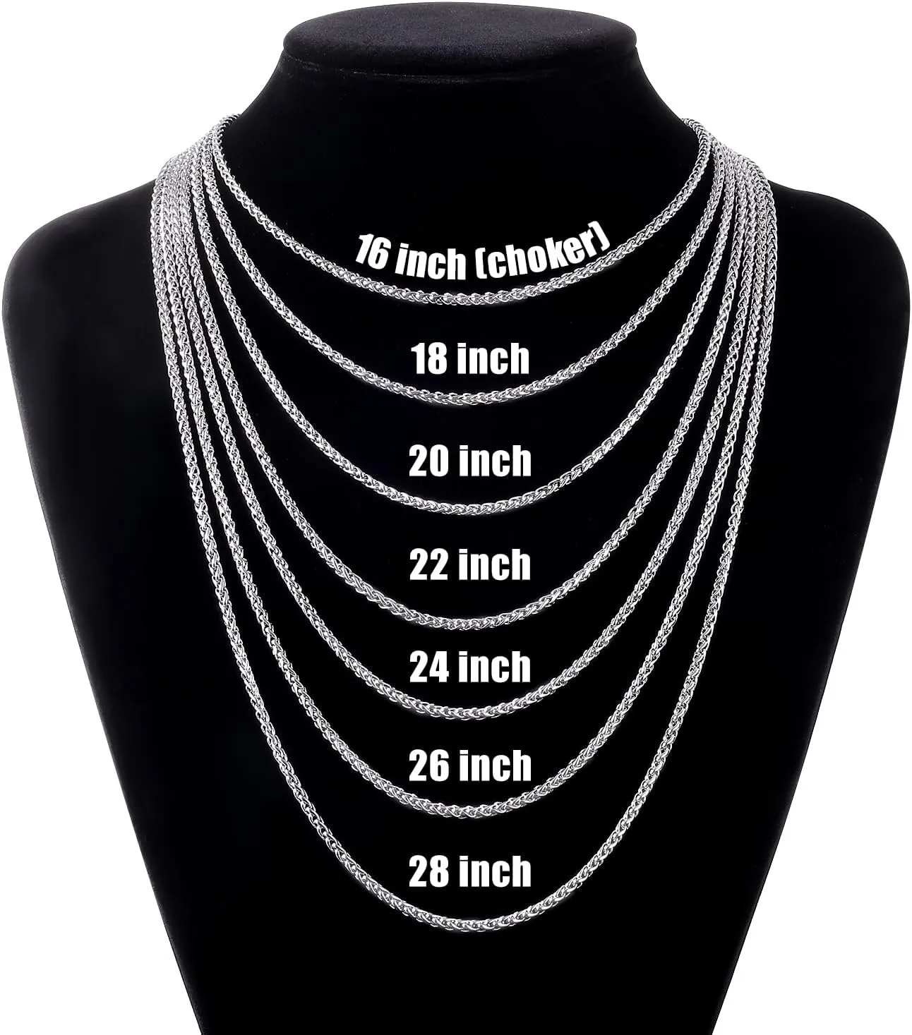 Fiusem Wheat Chains for Men and Women, 2/2.5/3/4/5mm Silver Tone Necklace Chain, Stainless Steel Mens Necklace 16-28 Inch