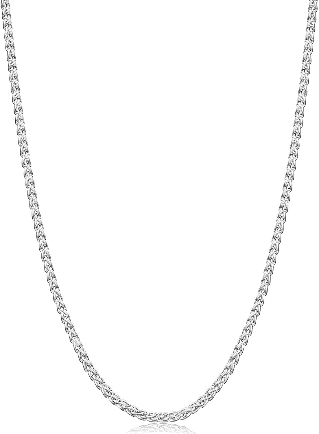 Fiusem Wheat Chains for Men and Women, 2/2.5/3/4/5mm Silver Tone Necklace Chain, Stainless Steel Mens Necklace 16-28 Inch