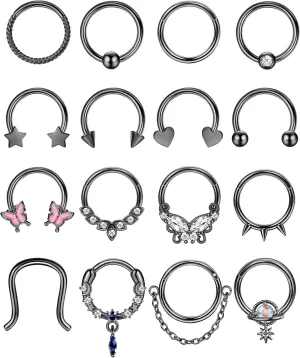 Florideco Gold Septum Rings 16g Surgical Steel Cute Nose Rings Butterfly Small Daith Piercing Jewelry Septum Clicker 10mm
