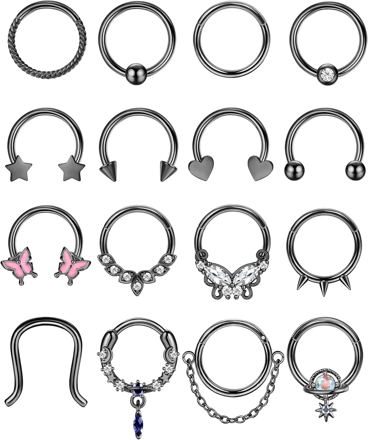Florideco Gold Septum Rings 16g Surgical Steel Cute Nose Rings Butterfly Small Daith Piercing Jewelry Septum Clicker 10mm