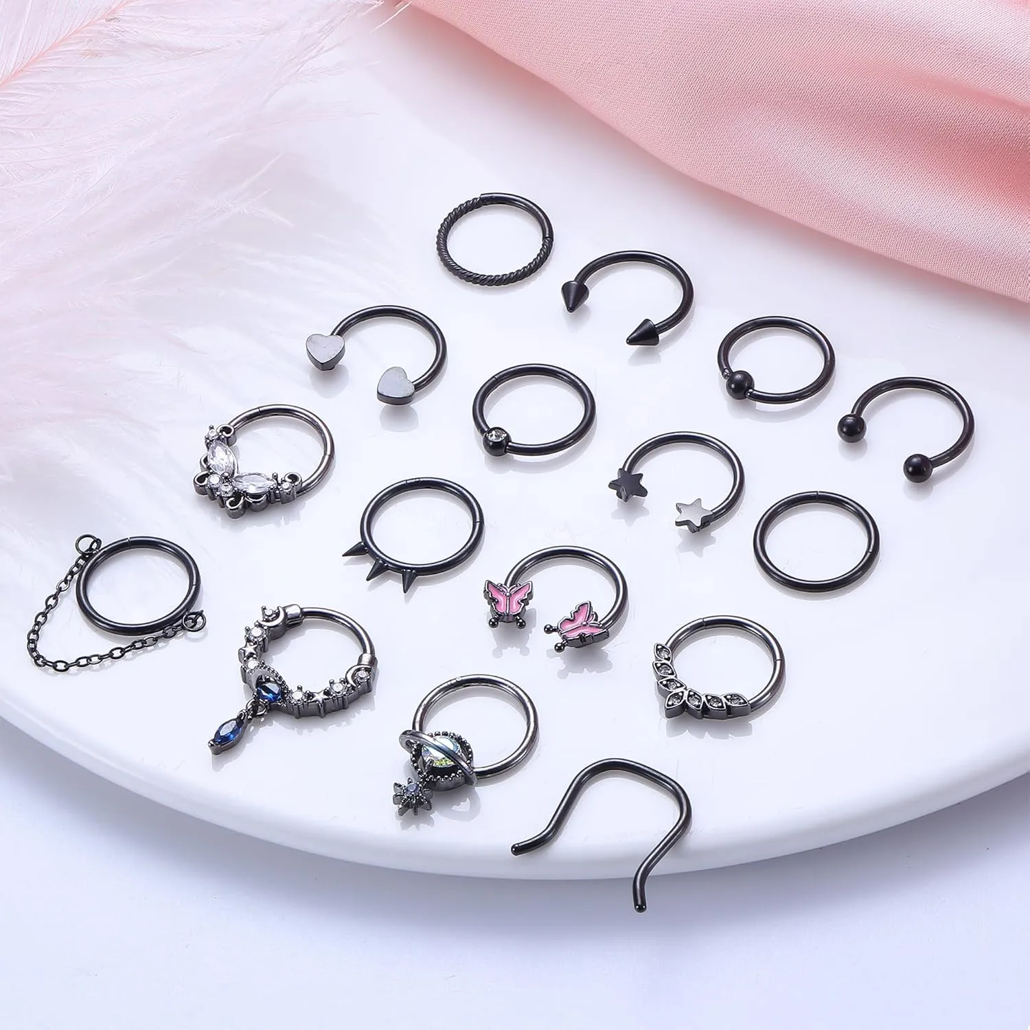 Florideco Gold Septum Rings 16g Surgical Steel Cute Nose Rings Butterfly Small Daith Piercing Jewelry Septum Clicker 10mm
