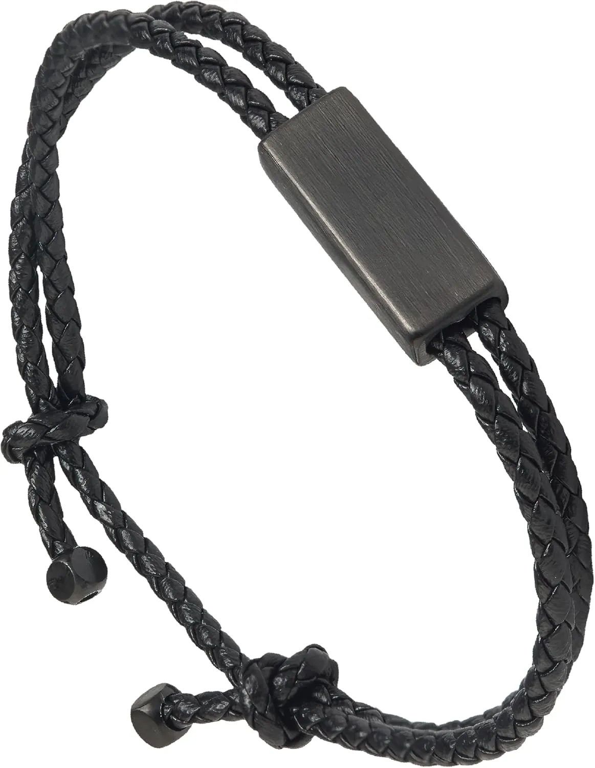 Forge & Foundry Men's Adjustable Black Braided Leather Bracelet | Drapers | Matte Black Stainless Steel Slider | Refined Hand-Crafted Jewelry, Designed by Jewelers, Forged for Men