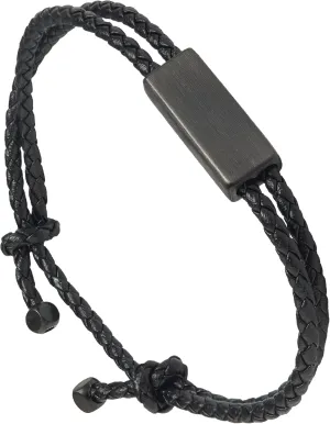Forge & Foundry Men's Adjustable Black Braided Leather Bracelet | Drapers | Matte Black Stainless Steel Slider | Refined Hand-Crafted Jewelry, Designed by Jewelers, Forged for Men