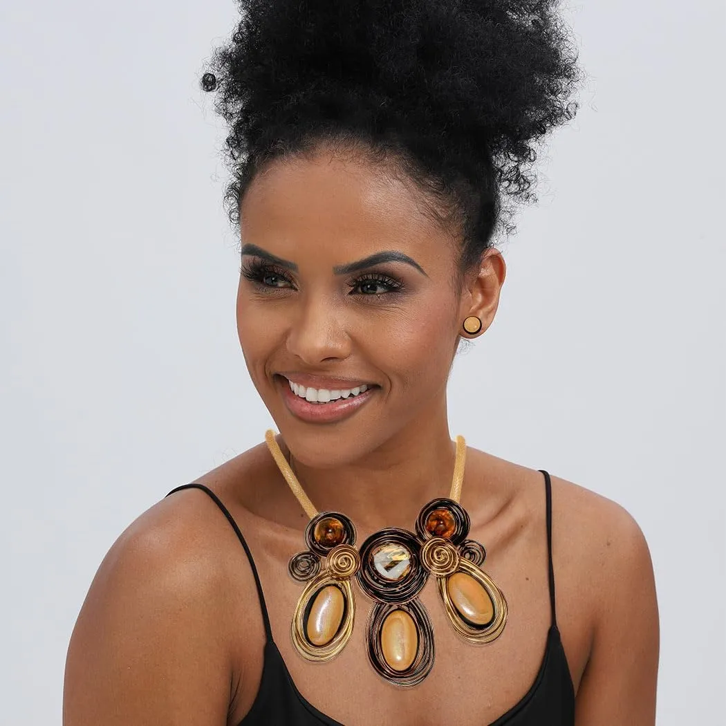 Fstrend Statement Choker Necklaces Earrings Gold African Chunky Collar Ethnic Indian Tribal Costume Necklace Set for
