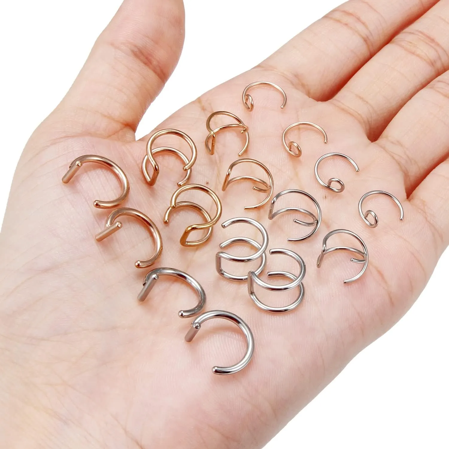 Ftovosyo Fake Lip Rings T Shaped Stainless Steel Gothic Clip on Non Piercing Nose Ring Double Cartilage Helix Earrings Ear Cuff for Women Men