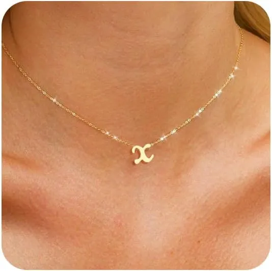 FUNEIA Gold Cursive Initial Necklaces for Women Trendy Letter A-Z Pendant Dainty Gold Necklace Cute Custom Personalized Monogram Name Choker Necklace with Initials Jewelry Gifts