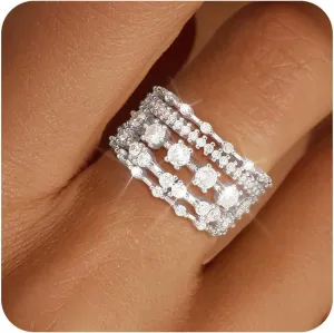 FUNEIA Stackable Silver Gold Rings for Women Non Tarnish 14K Gold Plated Thumb Cubic Zirconia Rings for Women Dainty Pinky Promise Wedding Ring Set Women's Engagement Eternity Band Rings Gold Jewelry