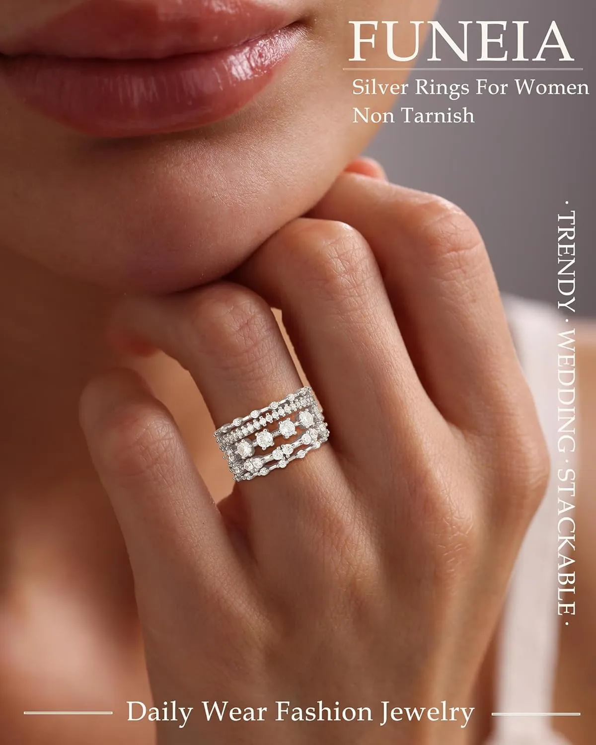 FUNEIA Stackable Silver Gold Rings for Women Non Tarnish 14K Gold Plated Thumb Cubic Zirconia Rings for Women Dainty Pinky Promise Wedding Ring Set Women's Engagement Eternity Band Rings Gold Jewelry