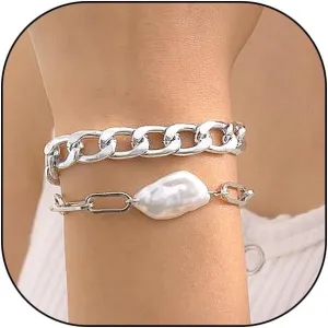 FUTIMELY Baroque Pearl Chain Bracelet Set for Women Chunky Adjustable Gold Paperclip Link Statement Bangles Personality Cuban Chain Bracelet Charm Jewelry Gift