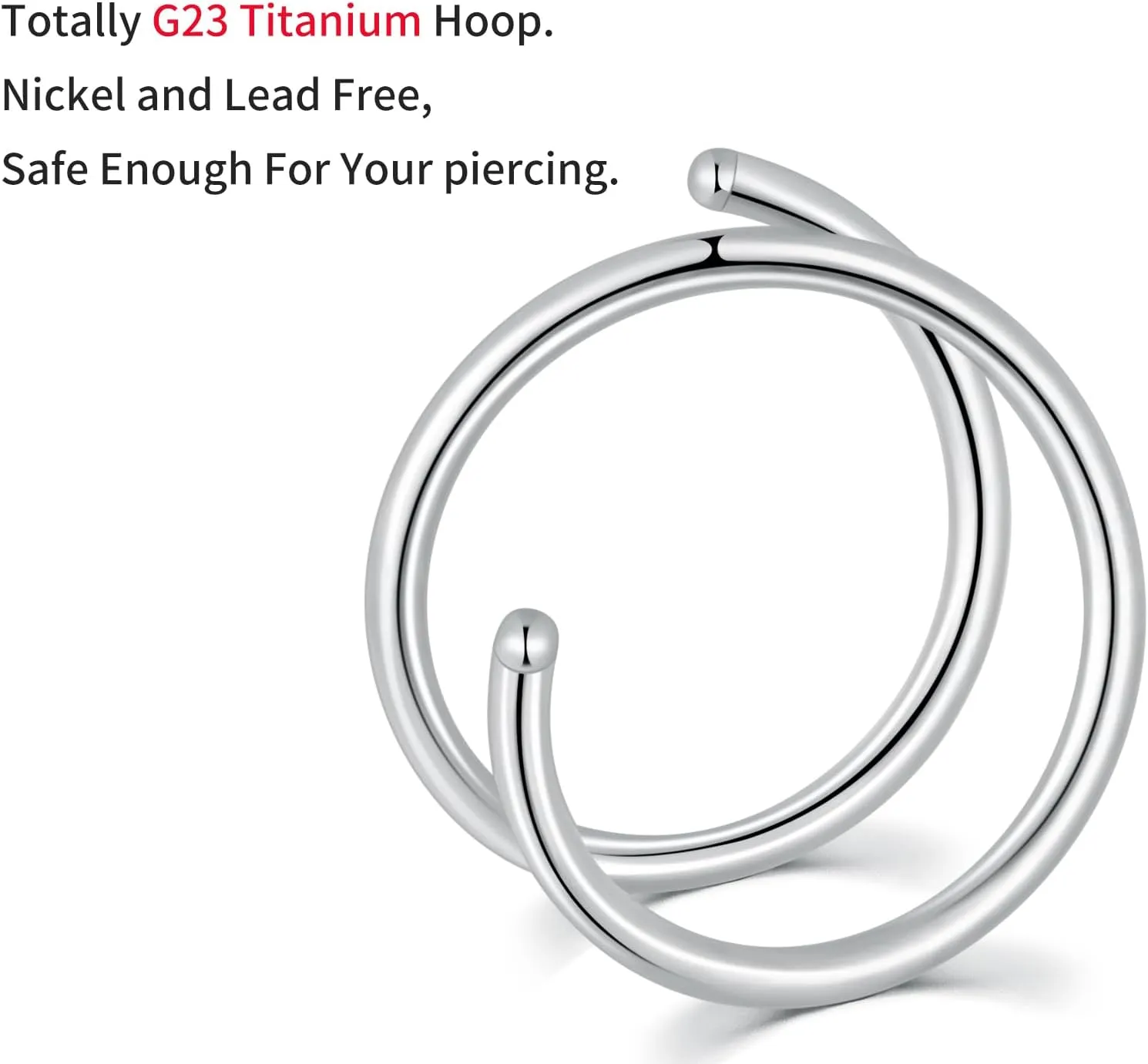 G23 Titanium Double Hoop Nose Ring for Single Piercing Spiral Nose Ring, 20 Gauge Snug Double Nose Piercing, Thin Nose Piercing Hoops for Men and Women, 6mm/8mm Diameter