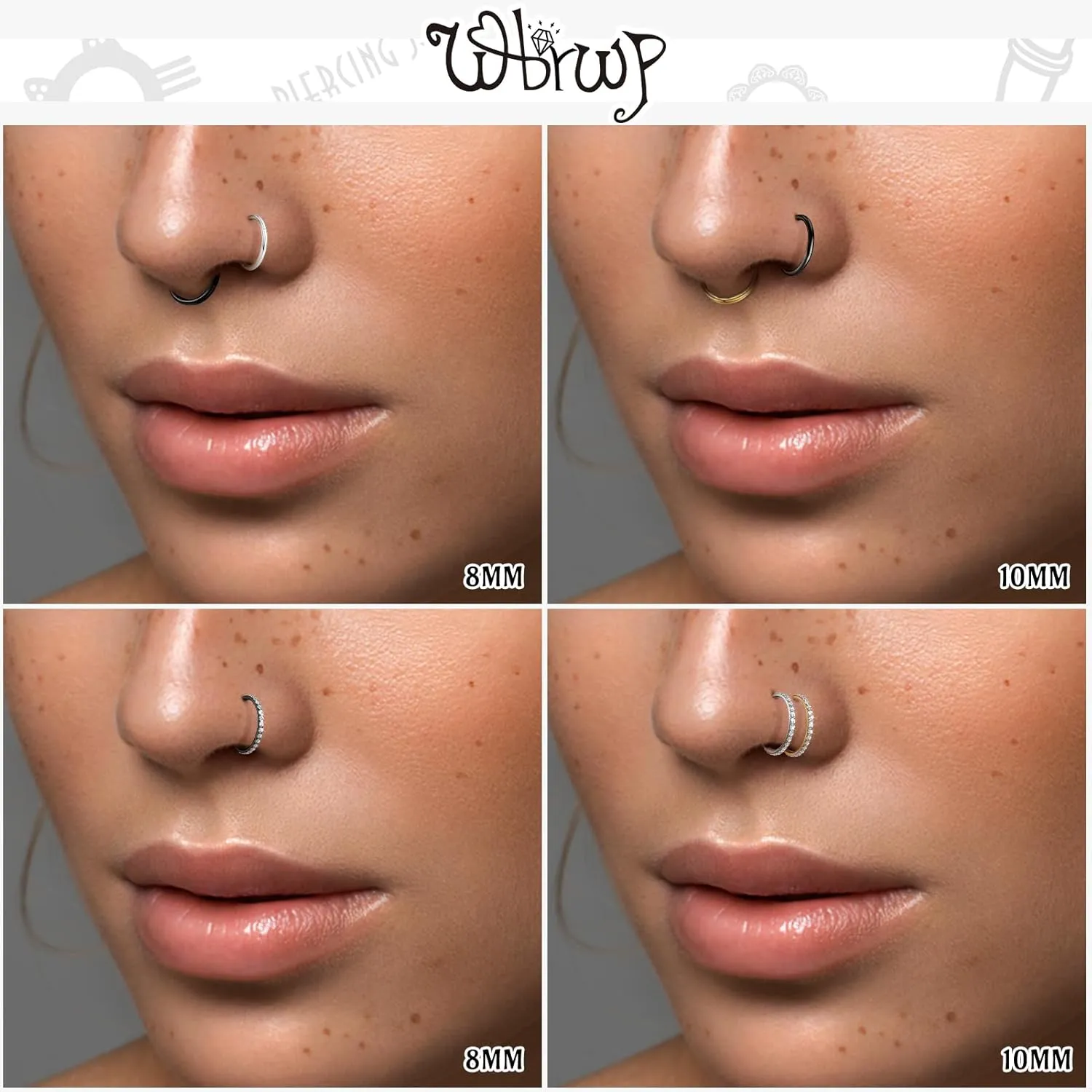 G23 Titanium Nose Rings Hoops: 2Pcs 20G 18G 16G Seamless Nose Hoop 6mm 7mm 8mm 9mm 10mm Septum Rings Hypoallergenic Lip Rings Cartilage Helix Daith Conch Tragus Rook Belly Button Piercing Jewelry