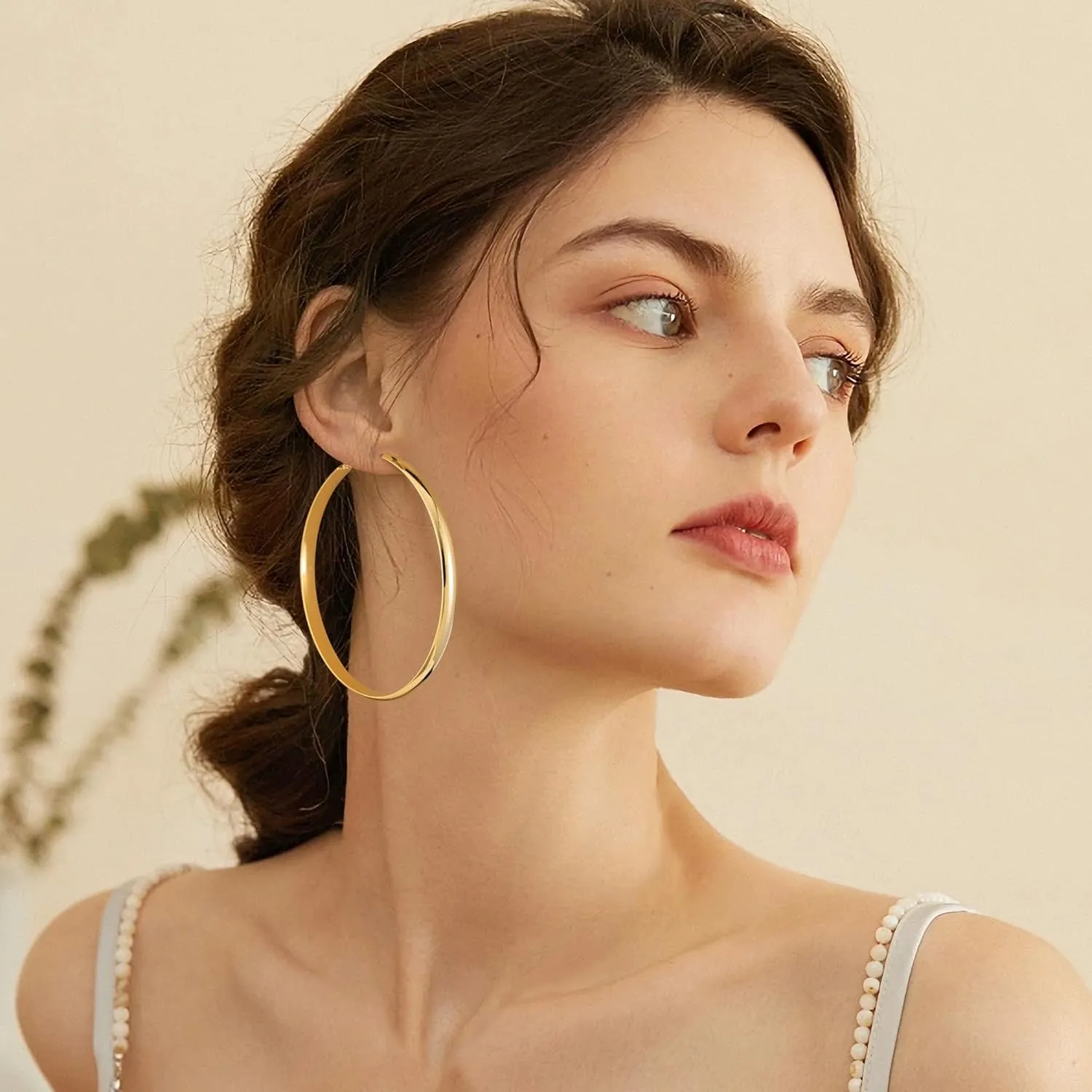 Gacimy Gold Hoop Earrings for Women, 14k Real Gold Plated with 925 Sterling Silver Post, Hypoallergenic Lightweight Thick Hoops Earrings for Women Trendy