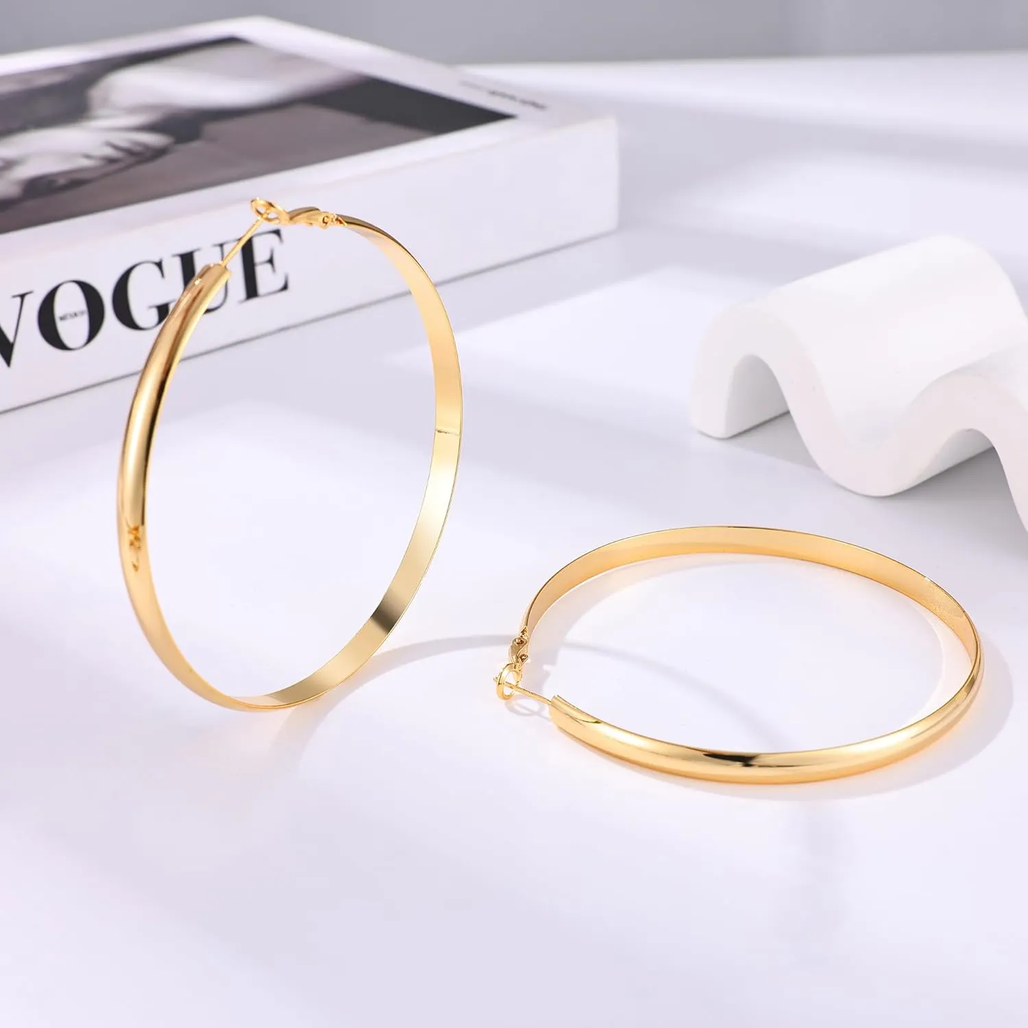 Gacimy Gold Hoop Earrings for Women, 14k Real Gold Plated with 925 Sterling Silver Post, Hypoallergenic Lightweight Thick Hoops Earrings for Women Trendy