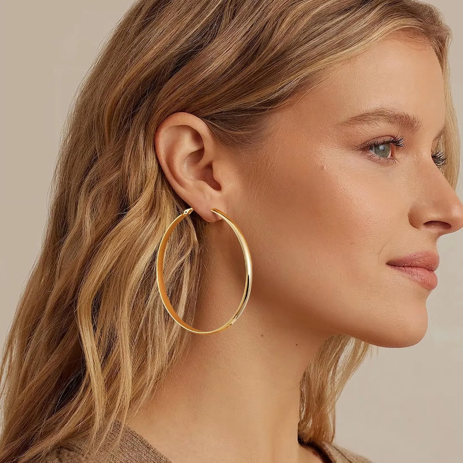 Gacimy Gold Hoop Earrings for Women, 14k Real Gold Plated with 925 Sterling Silver Post, Hypoallergenic Lightweight Thick Hoops Earrings for Women Trendy