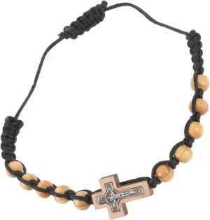 GALPADA Handmade Catholic Rosary Bracelet Wooden Beads Prayer Beads Bracelet with Cross Adjustable Religious Jewelry
